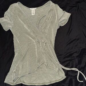 Striped Wrap Top - green and White